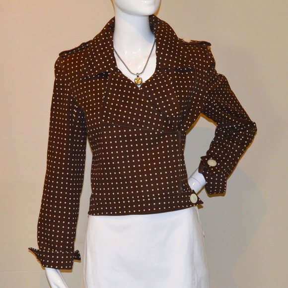 Valentino Jackets & Blazers - Vintage Valentino Cropped Brown & White Polka Dot Biker Jacket